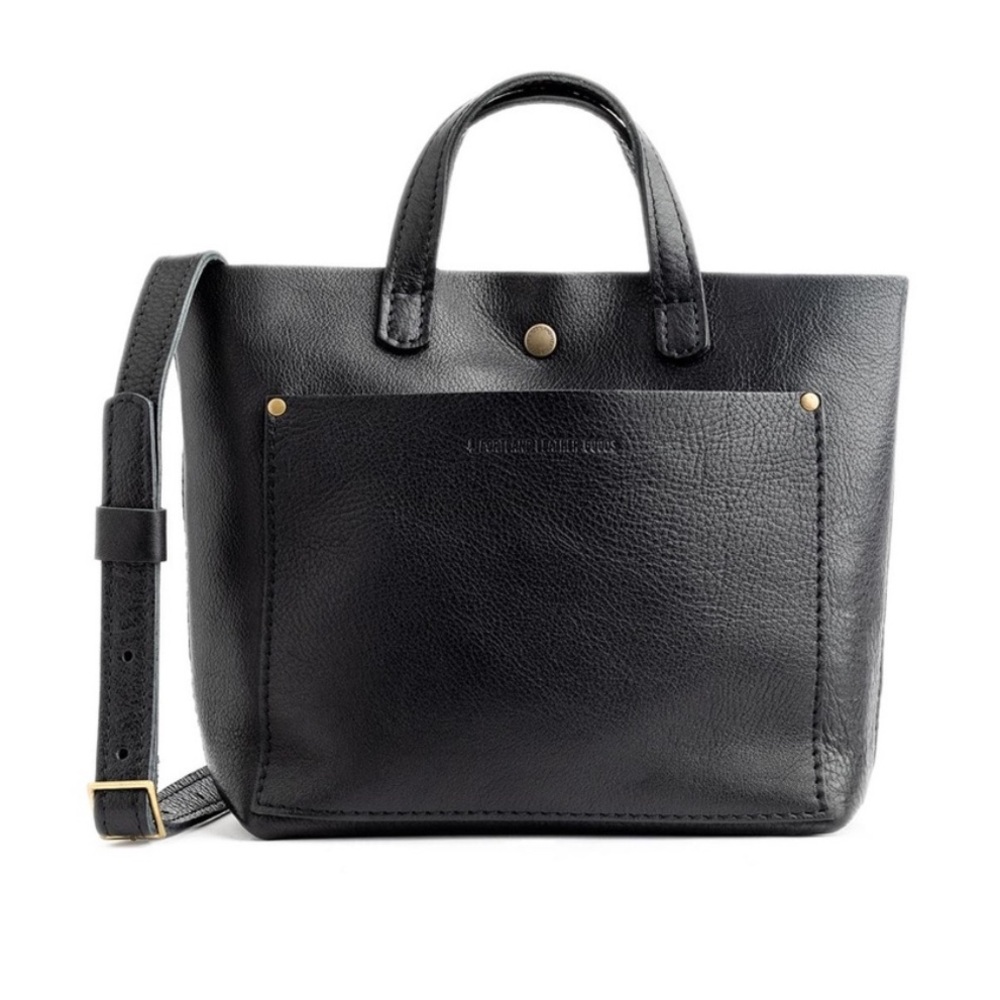 Portland Leather Goods Pebbled Black Leather Mini Crossbody Tote